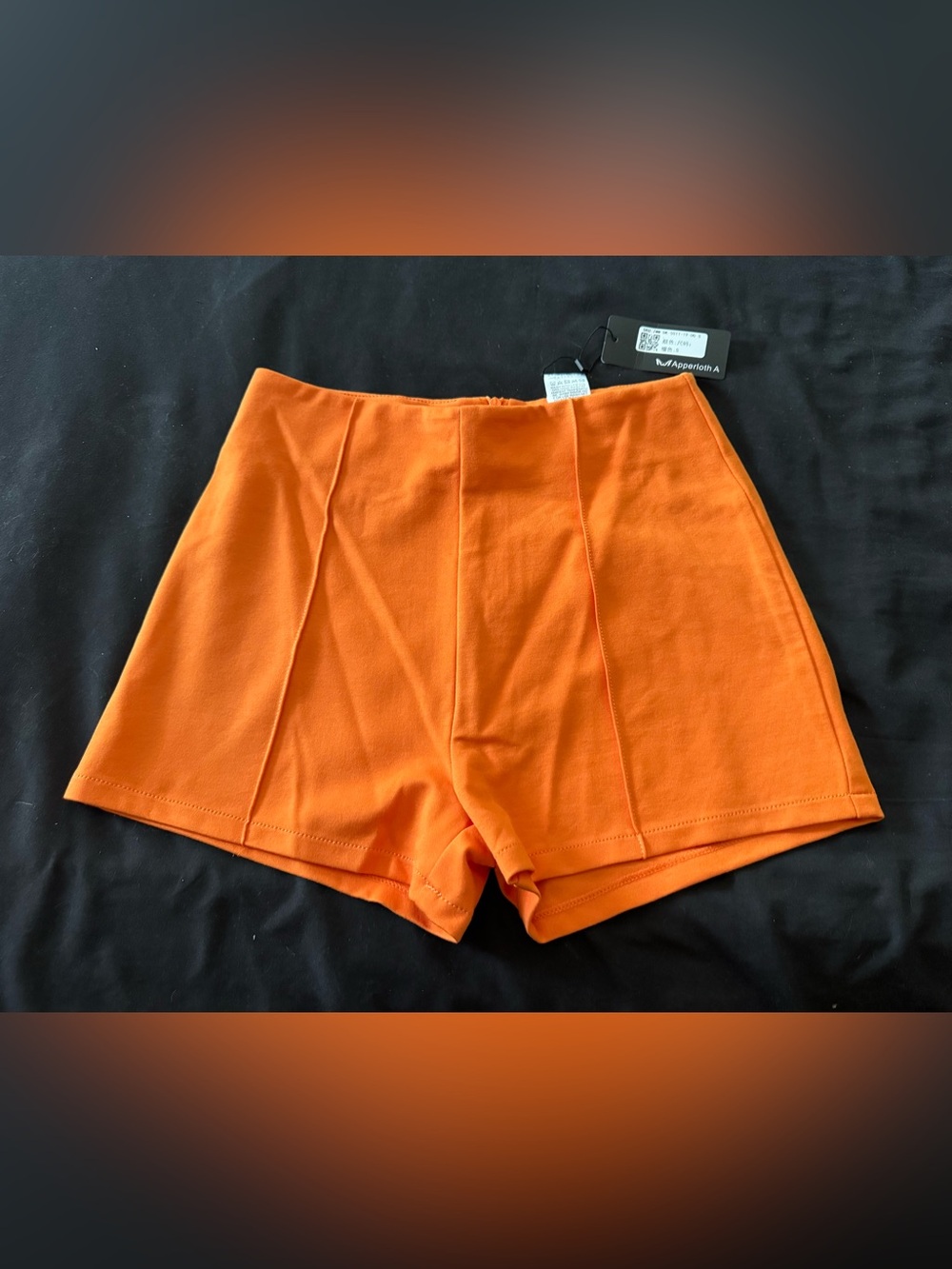 SHEIN Orange High-Waist Seam-Front Stretch Shorts